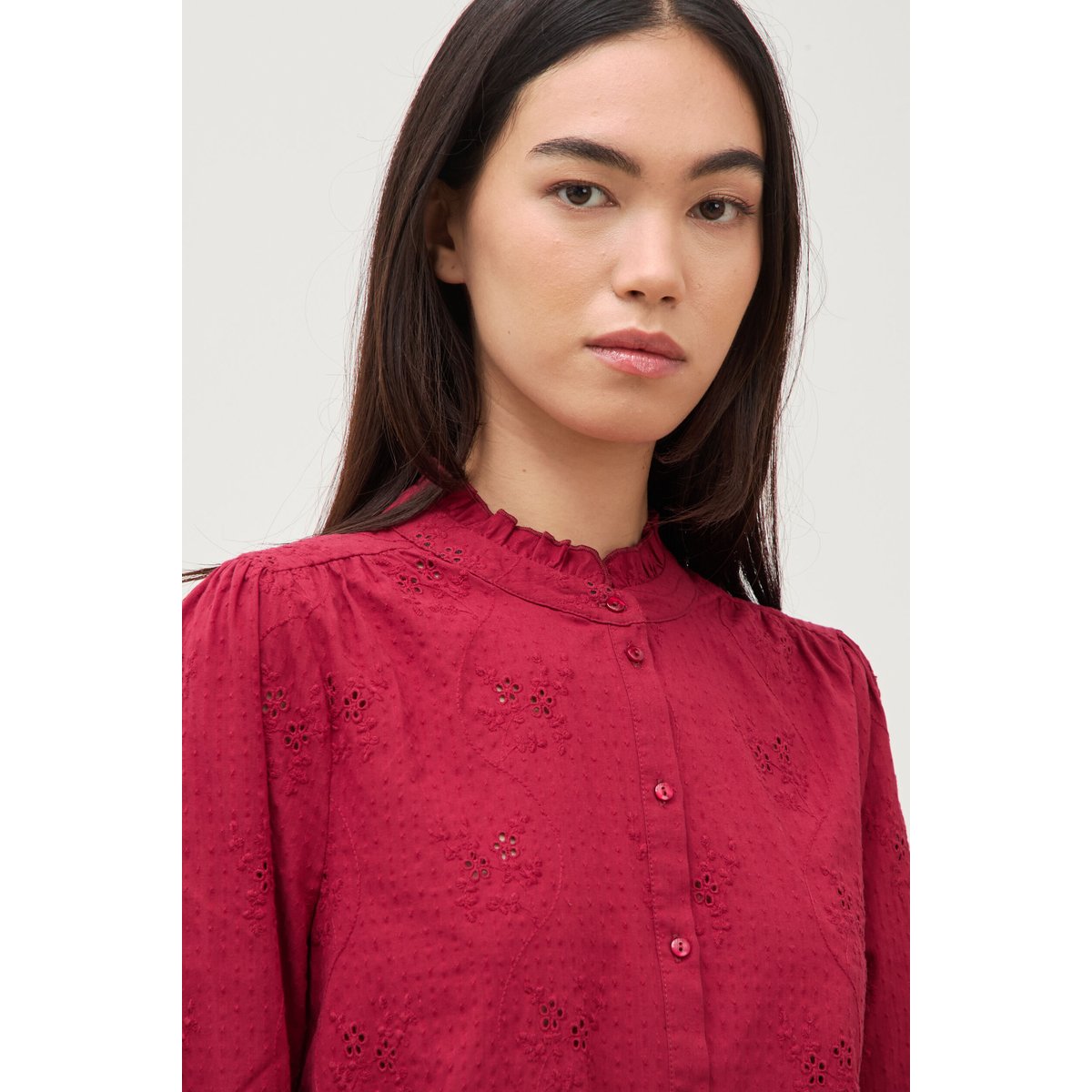 Chemise ample en coton manches longues bordeaux, BONOBO