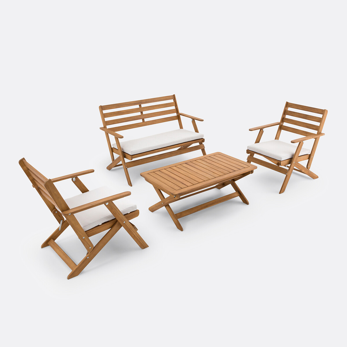 Salon de jardin pliant en acacia, Solara acacia, LA REDOUTE INTERIEURS