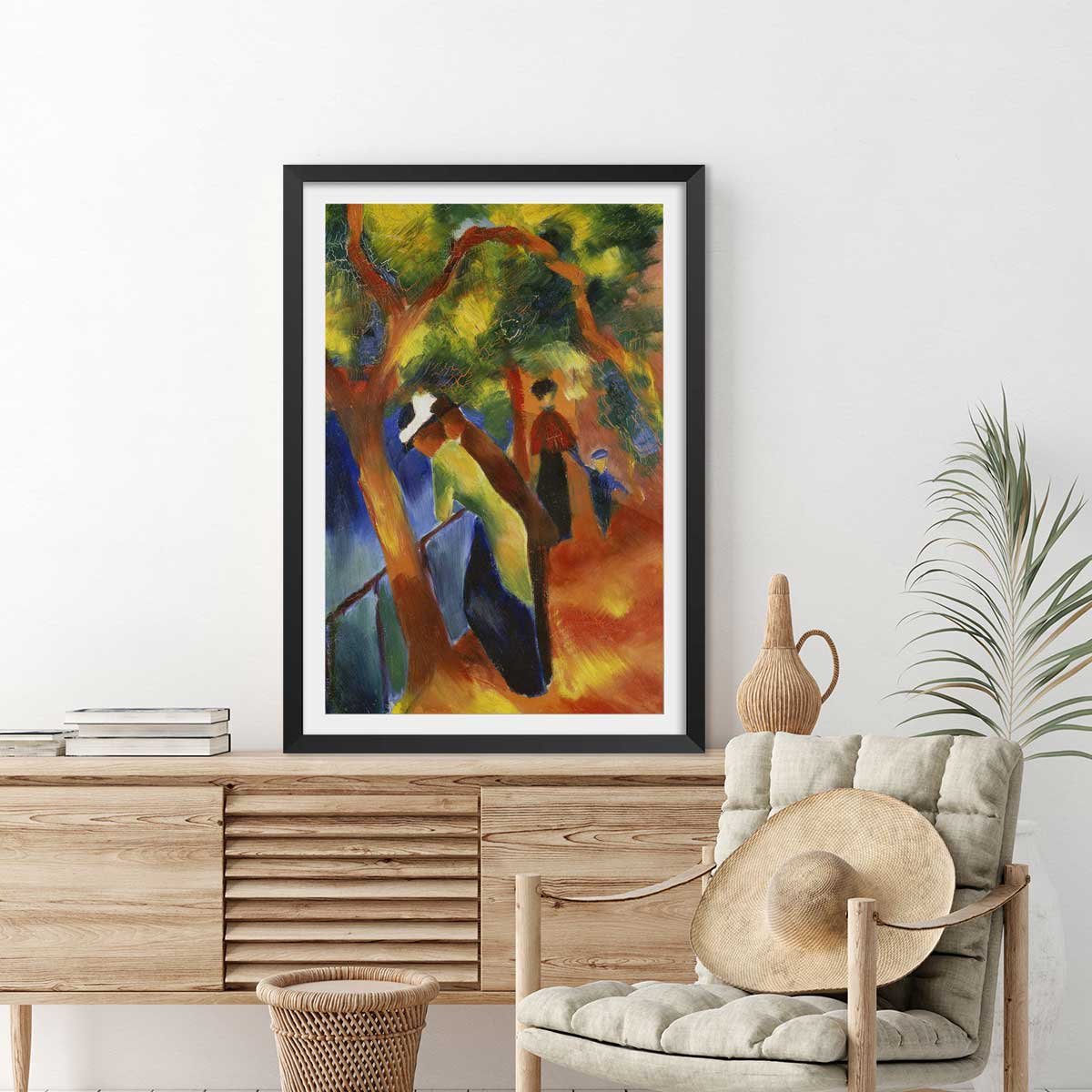 Affiche Sunny path par August Macke affiche + cadre en bois - noir, HEXOA