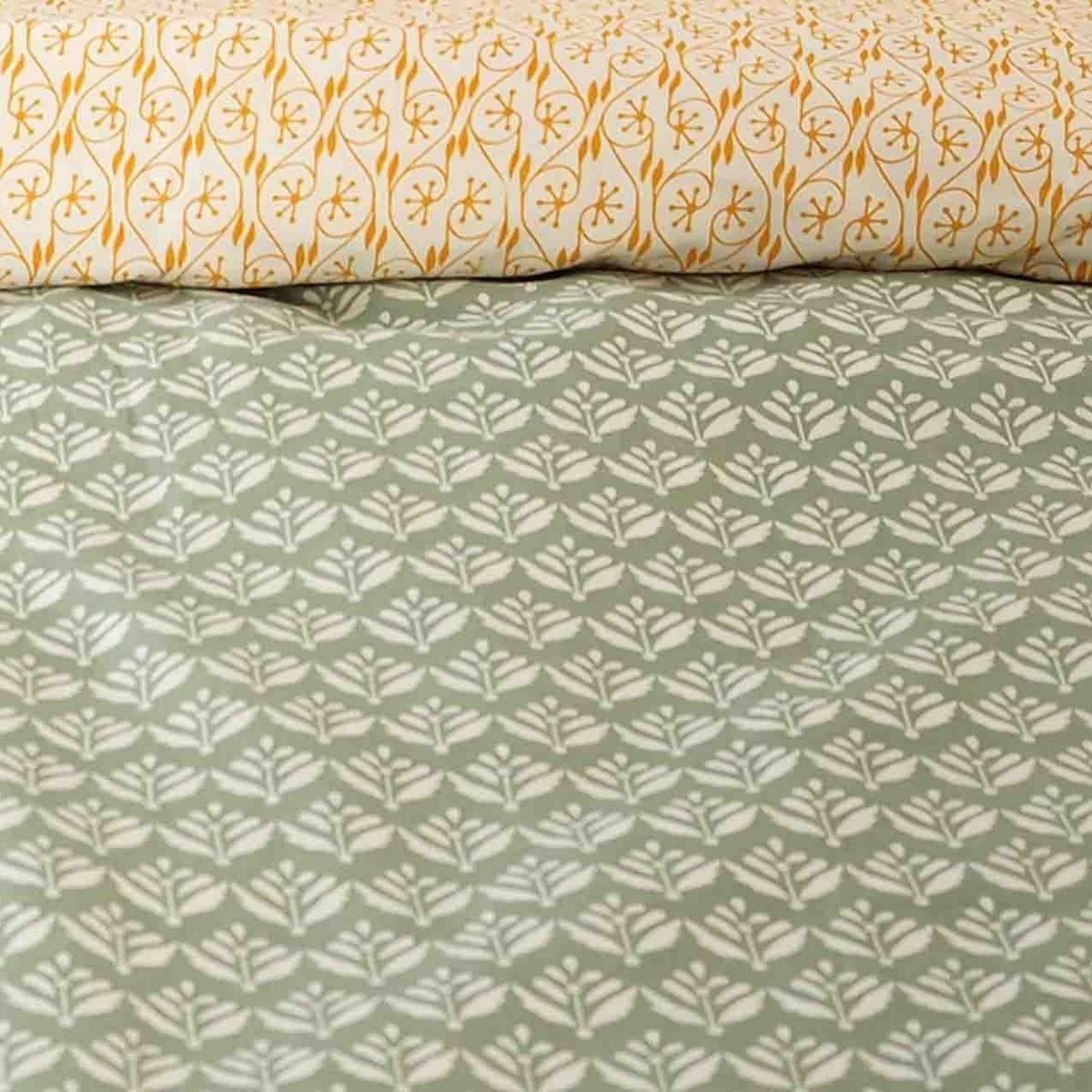 Parure de lit - housse de couette en satin de coton imprimée vert, EDEN
