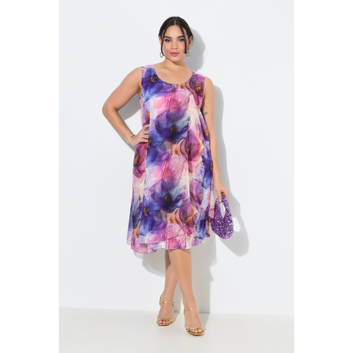 Robe en mousseline sans manches noir, ULLA POPKEN