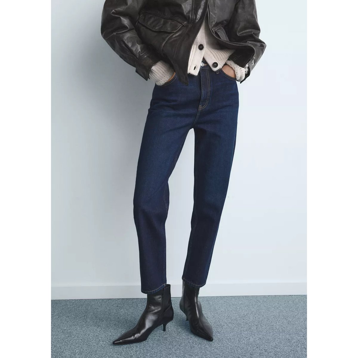 Jean Mom2000 mom taille haute bleu foncé, MANGO