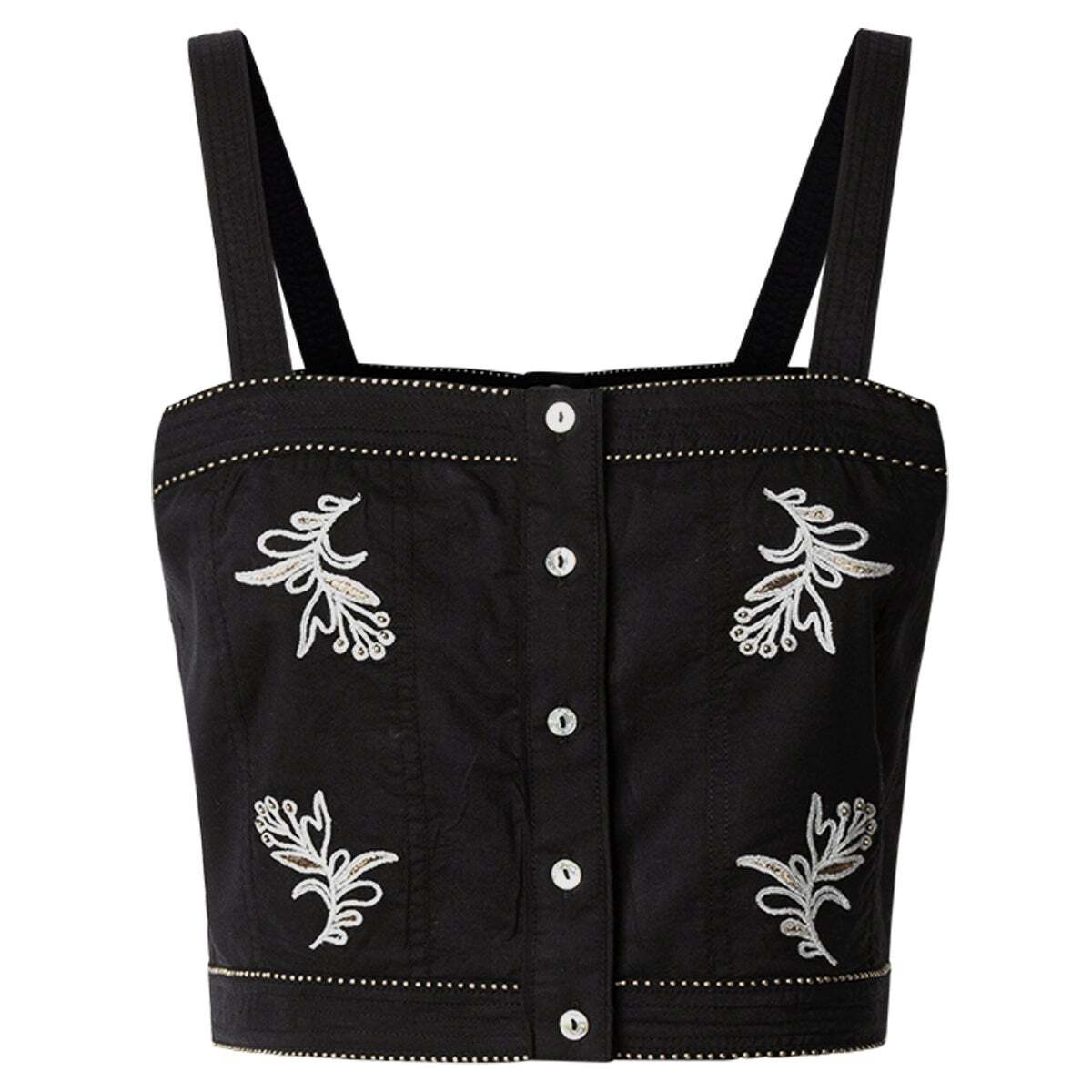 Top À Détails Brodés En Popeline noir, PEPE JEANS