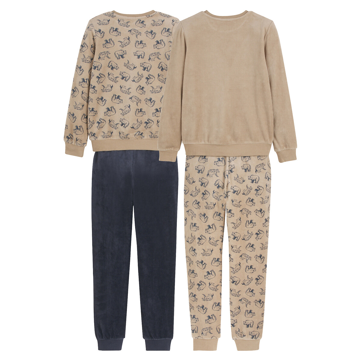 Lot de 2 pyjamas en velours, imprimé ours bleu marine + beige, LA REDOUTE COLLECTIONS