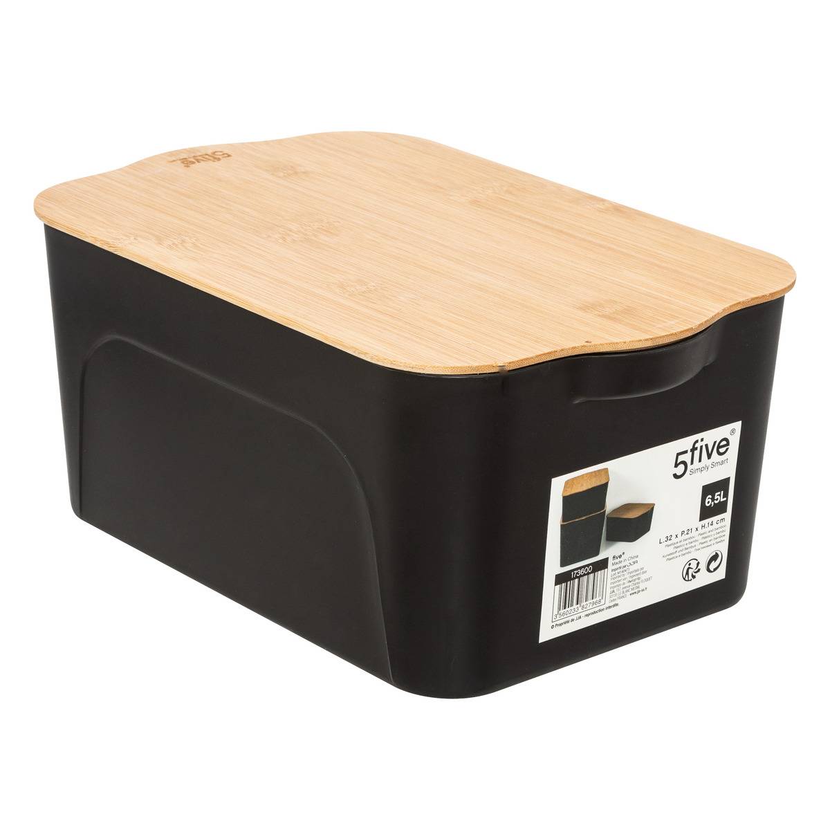 Boîte de rangement 6,5L avec couvercle en bambou BLACKBAMBOO noir, 5FIVE SIMPLY SMART