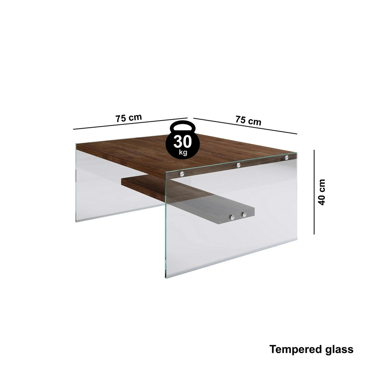 Table basse moderne en verre et bois LHASA brun, PIER IMPORT