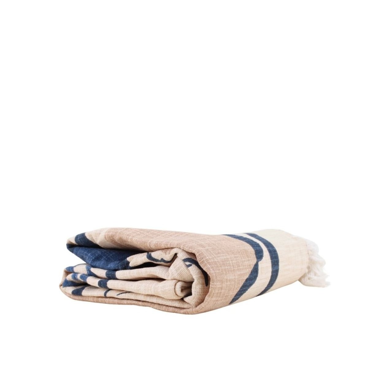 Plaid jeté de canapé en coton flammé imprimé coquillages 150x150cm bleu, ORNAMI