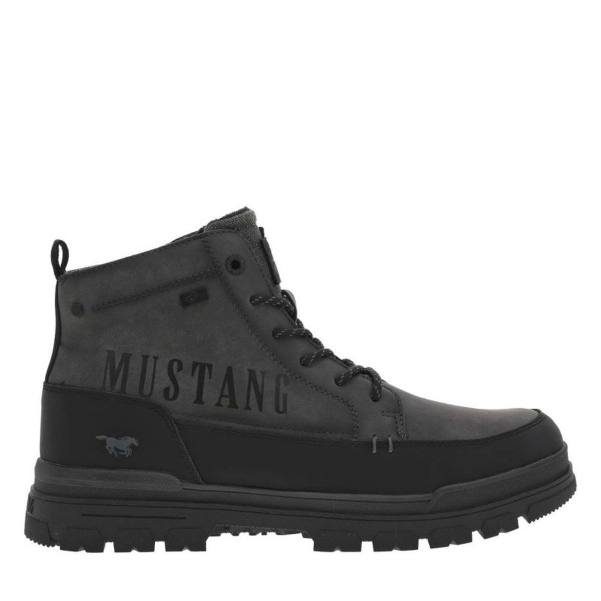 Bottines grises à talon plat pourvues d'une fermeture zippée et de lacets grises, MUSTANG