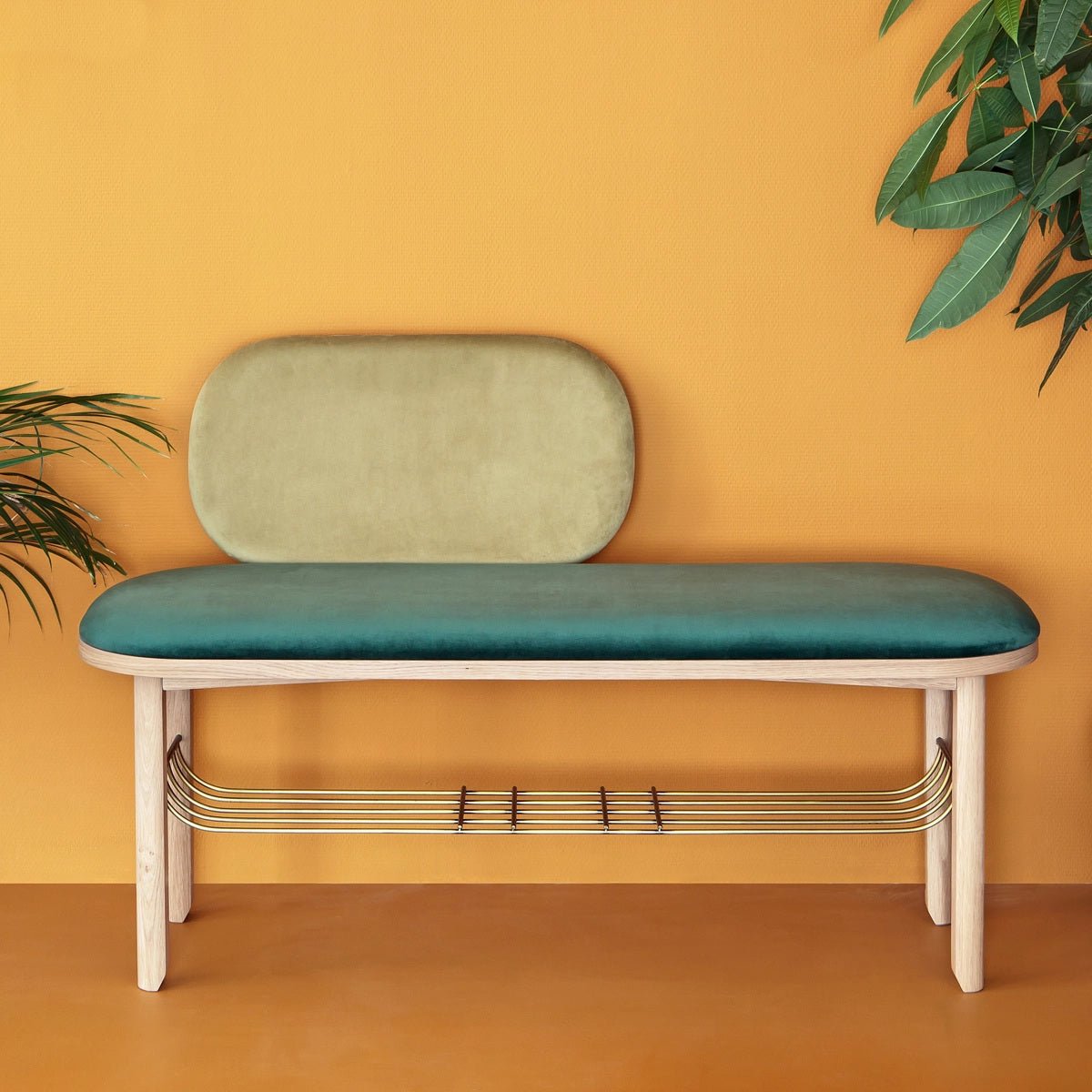 Banc d'entrée avec dossier et rangement, EUSTACHE vert, HARTO