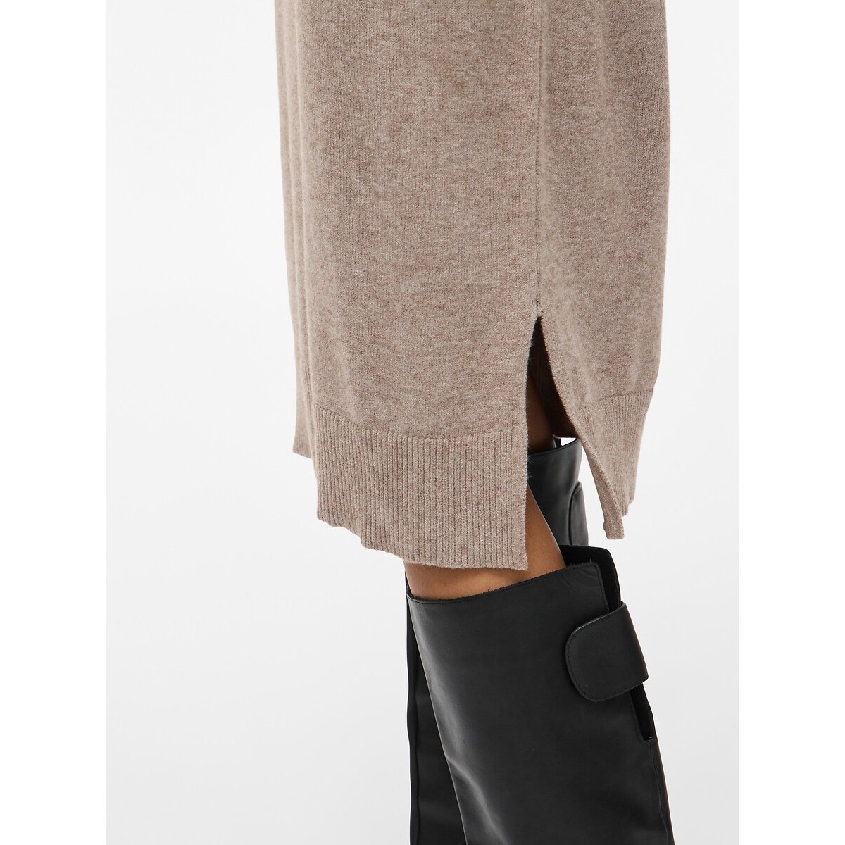 Robe pull midi, en fine maille, col montant taupe, VILA