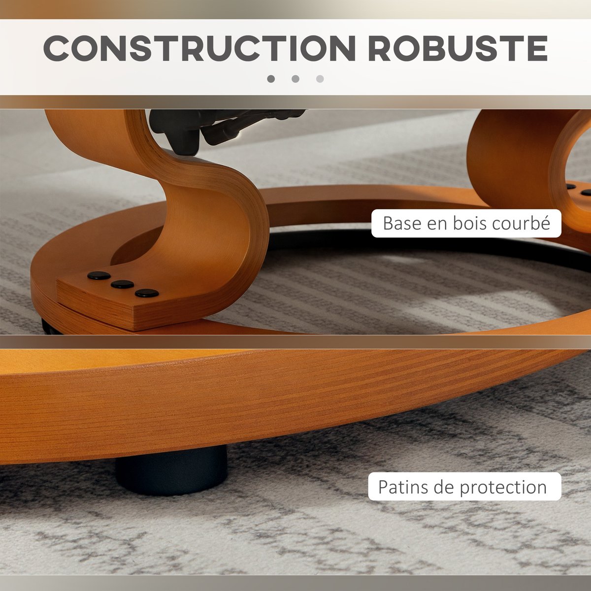 Fauteuil inclinable avec repose-pieds crème, bois naturel, HOMCOM