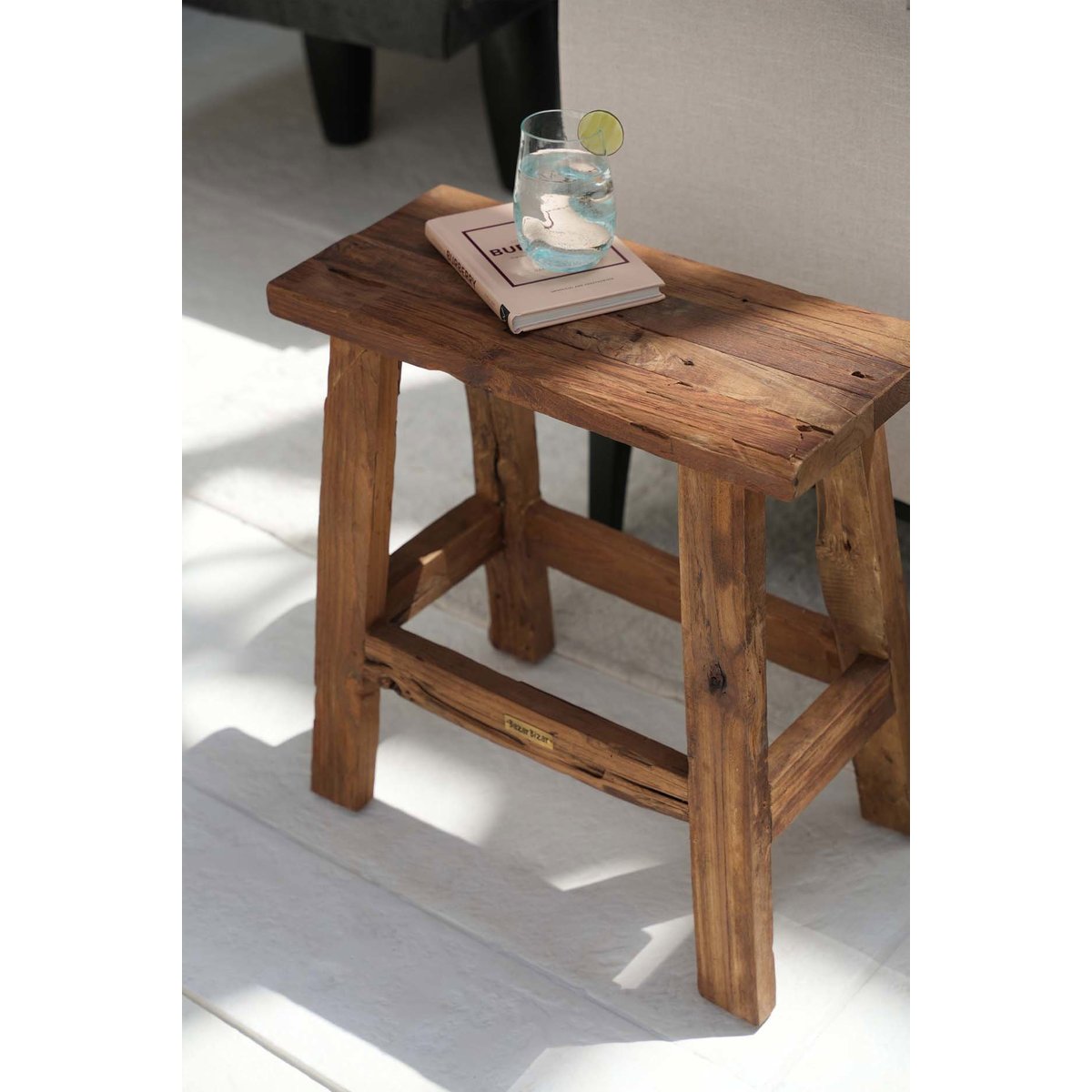 Tabouret en bois de teck FAB beige, BAZAR BIZAR