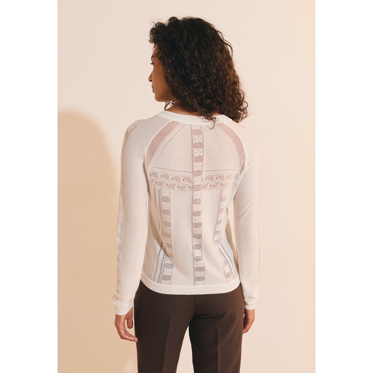 Cardigan fin à détails ajourés SUZANE CARDI ecru, ETAM