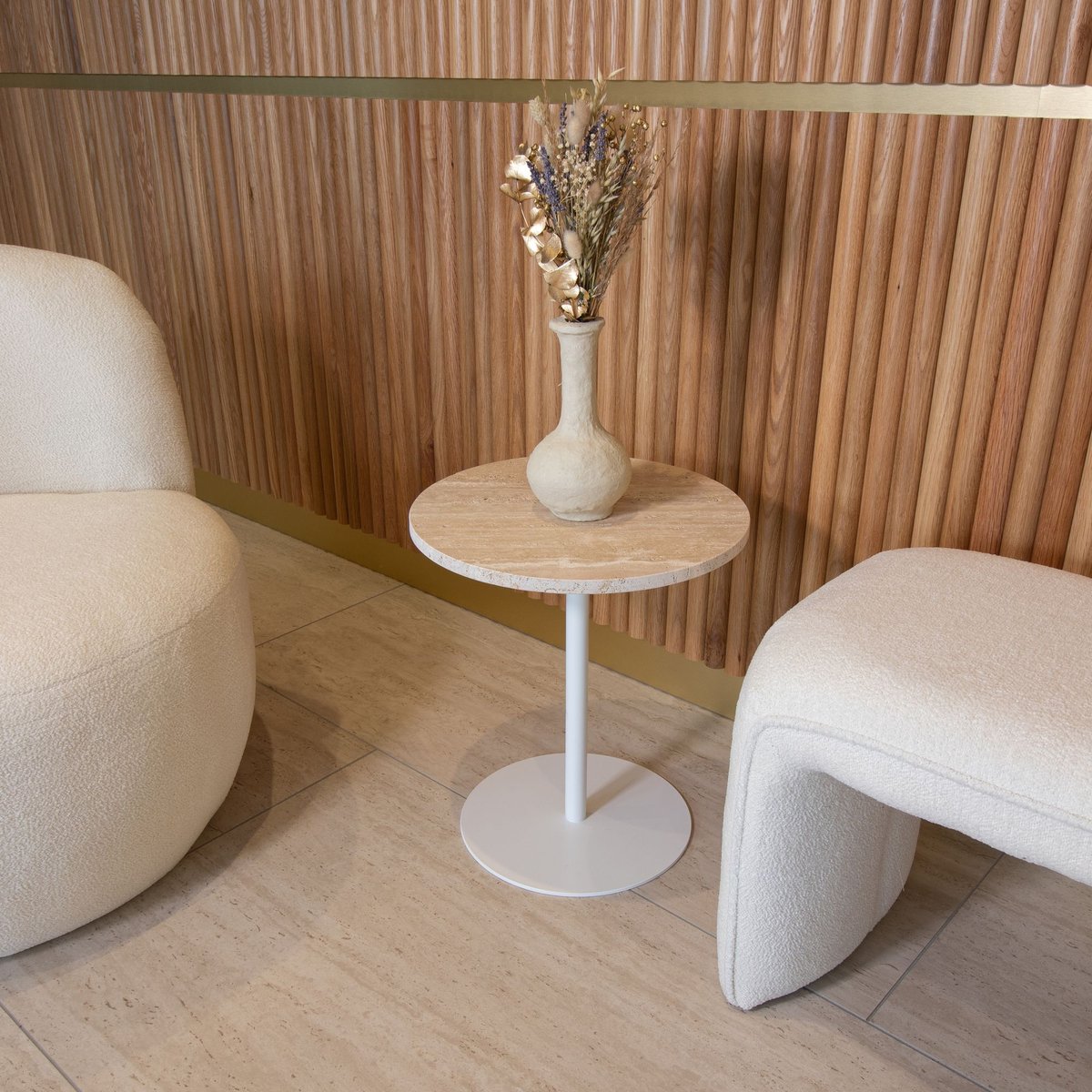 Meuble d'appoint en métal, TRAVI beige-blanc, NOW'S HOME