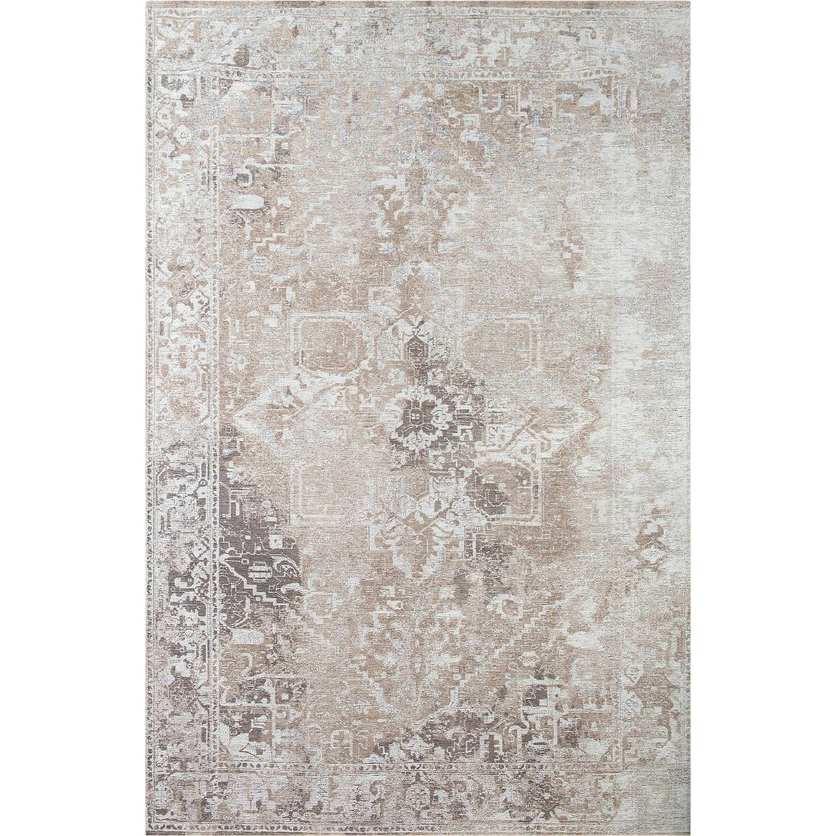Tapis intérieur extérieur jacquard, HERIS gris perle patiné beige ivoire, RECOLLECTION