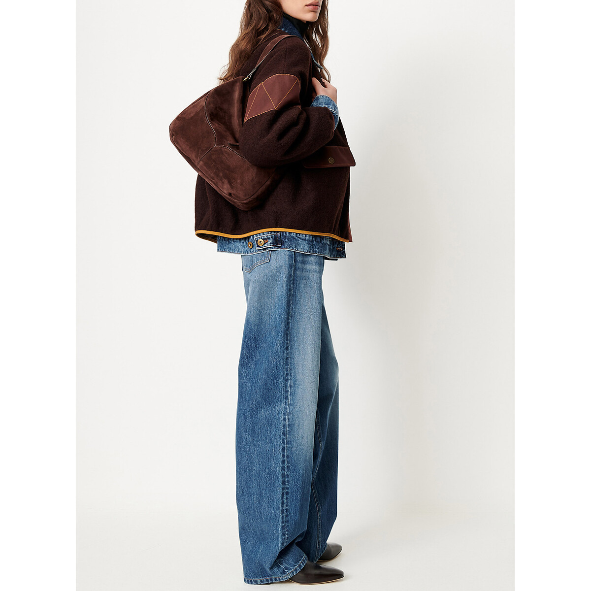 Veste bi-matière en laine, COL NIGHT marron, SESSUN