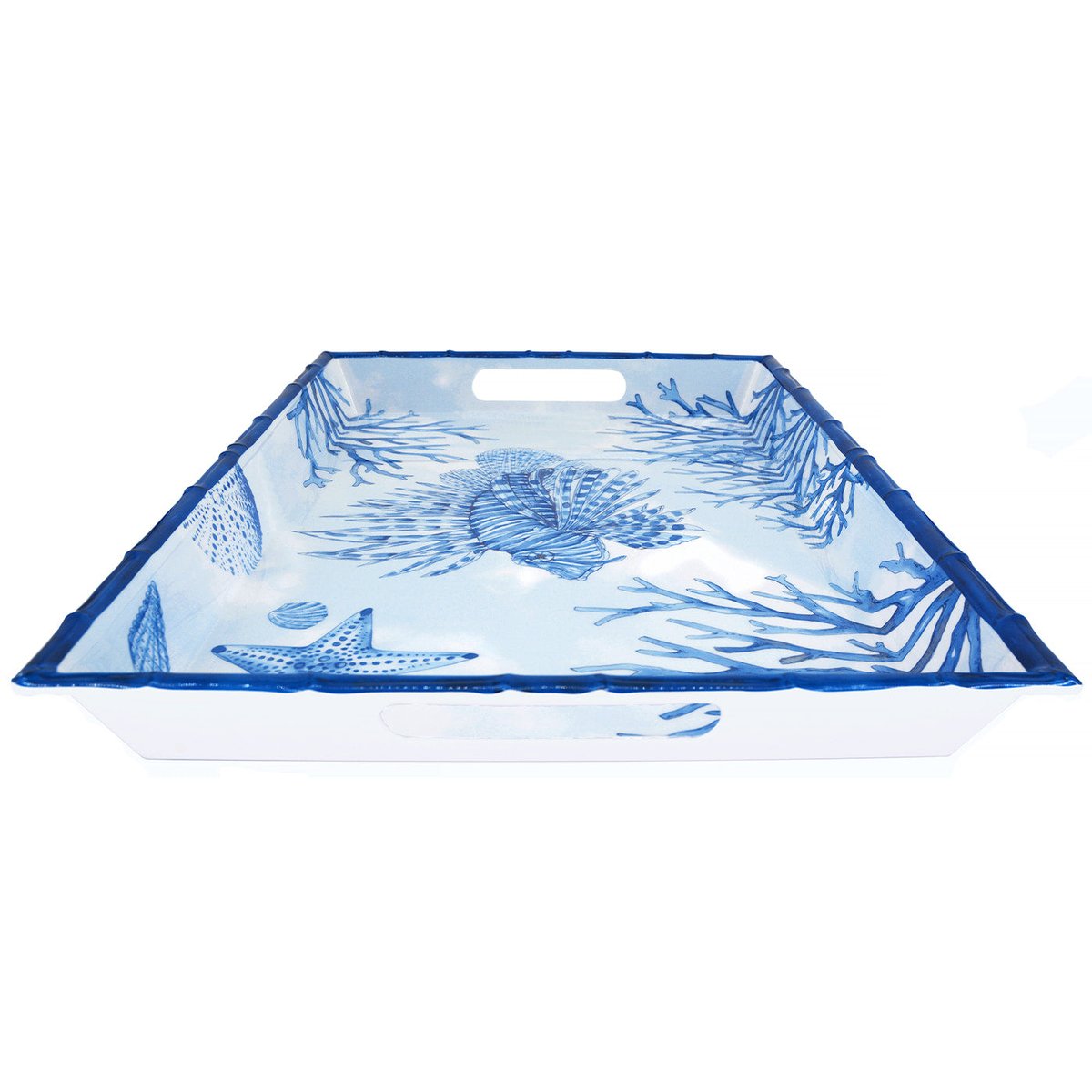 Plateau de service Piana 50 cm bleu / blanc, LES JARDINS DE LA COMTESSE