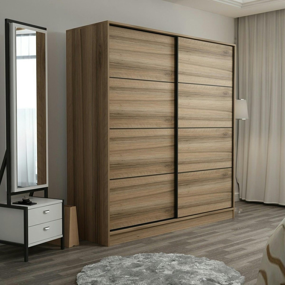 Armoire moderne 2 portes coulissantes BYRON chêne, PIER IMPORT