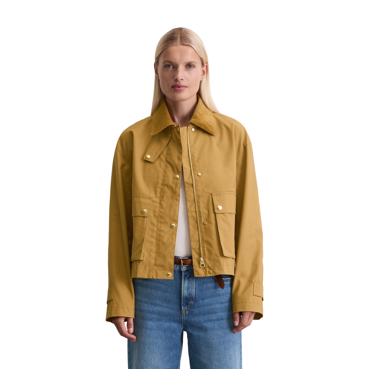 Barnjacket regular A-Shape en coton ciré beige, MARC O'POLO