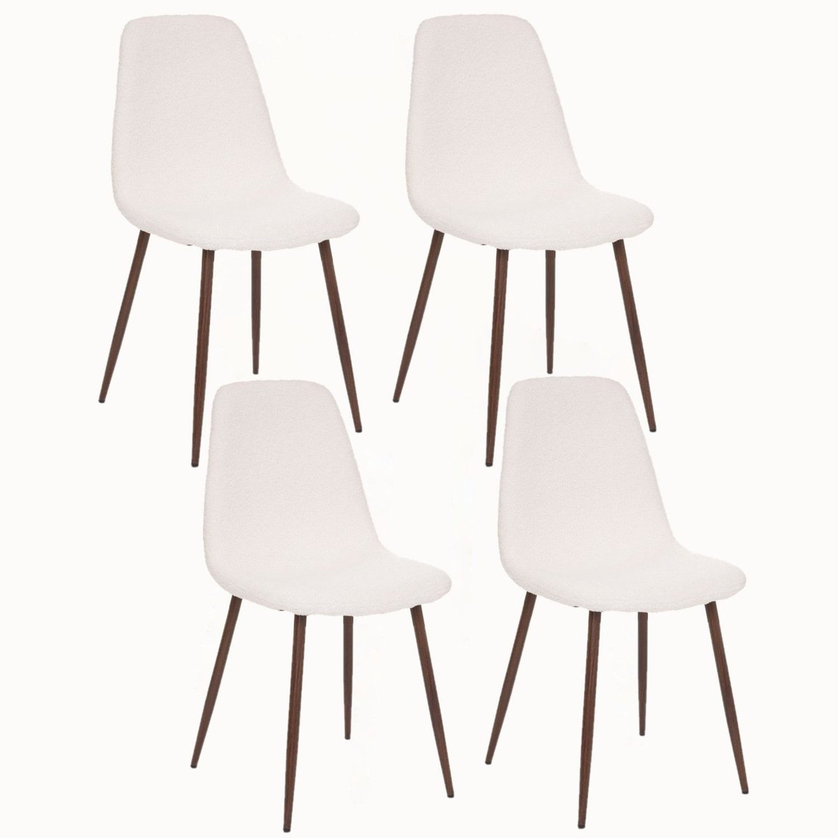Lot de 4 chaises effet bouclette avec pieds en fer ROKA blanc, TOILINUX