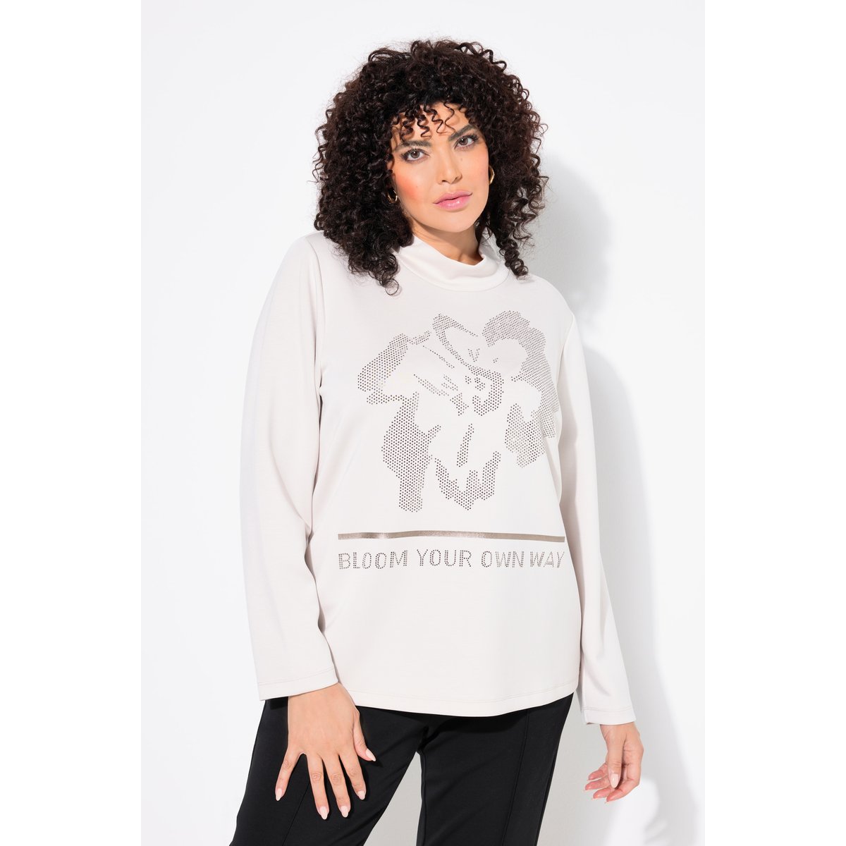 Sweat-shirt à motif floral gris beige, ULLA POPKEN