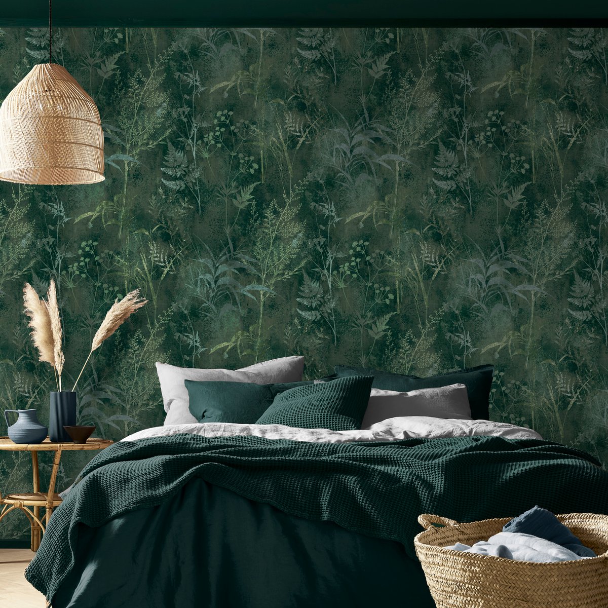 Papier peint Restore Emerald vert, beige fumé, GRAHAM ET BROWN