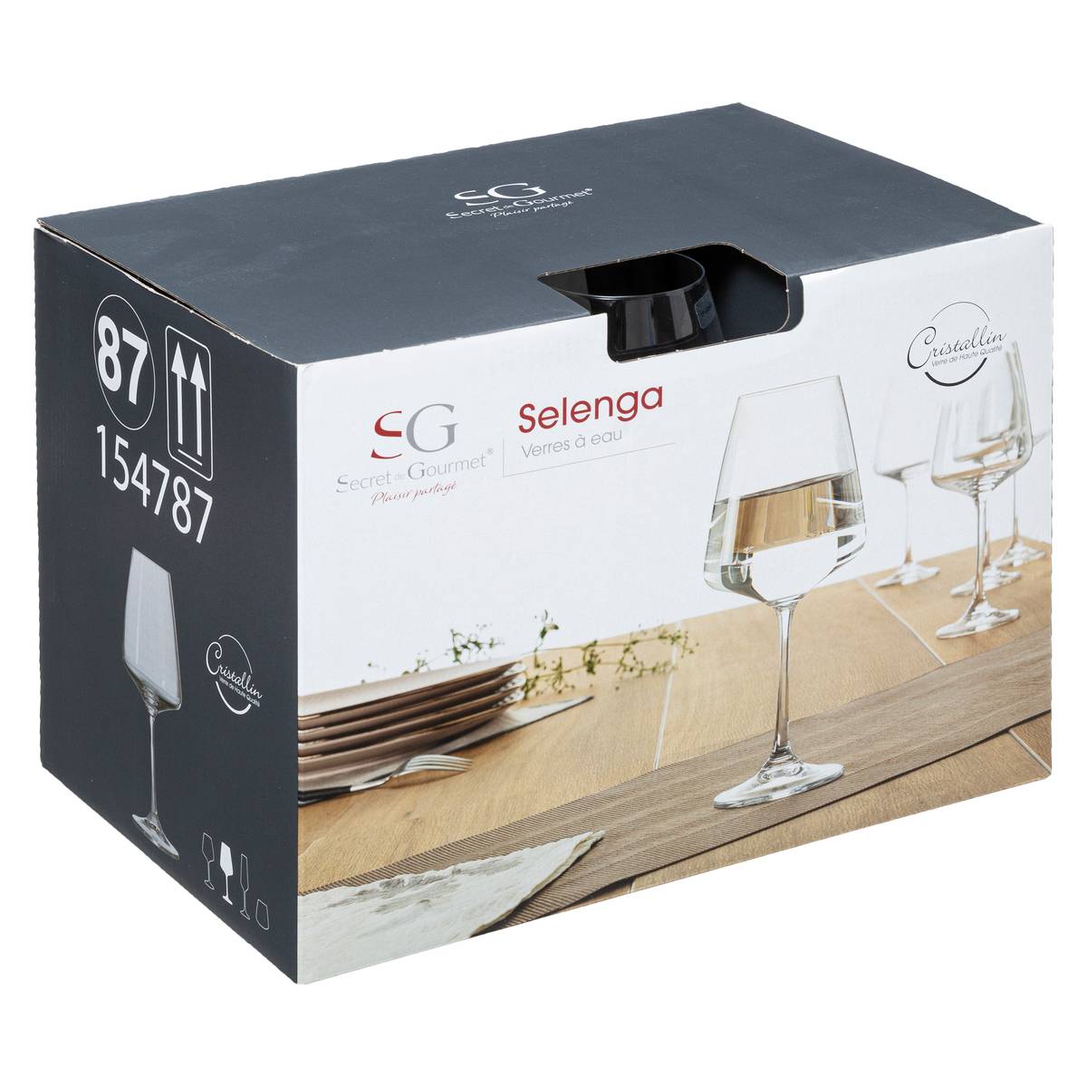 Lot de 6 verres à eau en verre cristallin 45 cl SELENGA transparent, SECRET DE GOURMET