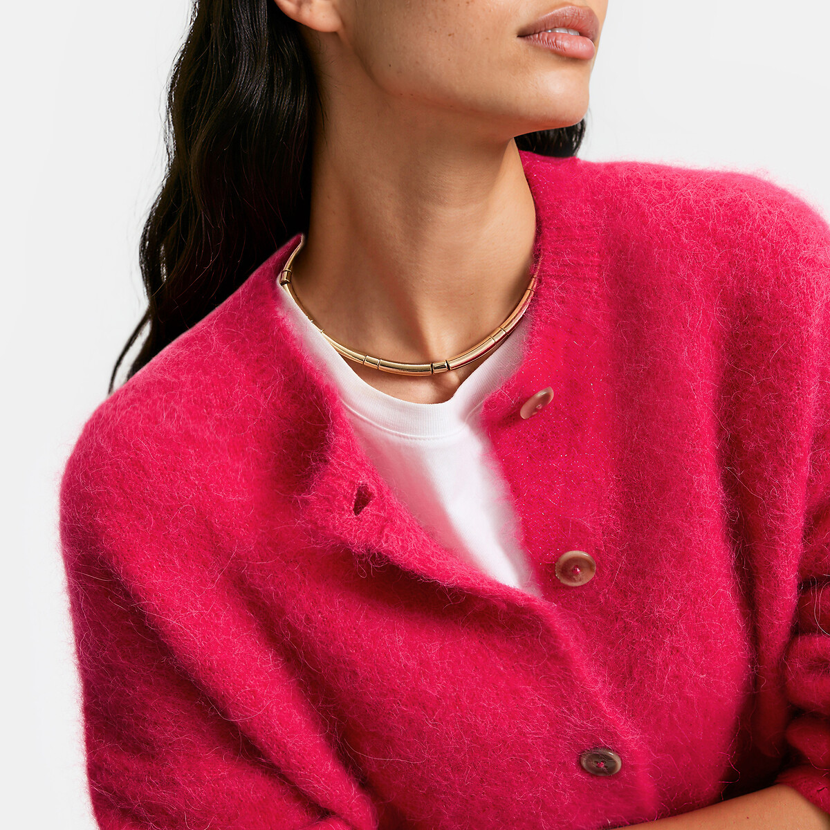 Cardigan en alpaga brossé mélangé, Signature JANY rose, LA REDOUTE COLLECTIONS