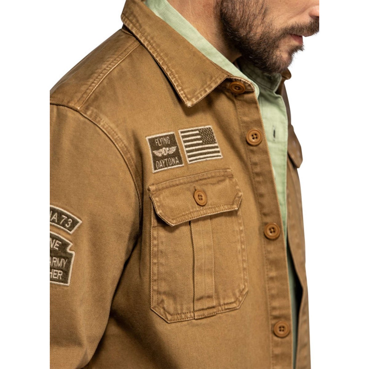 Surchemise Wayne en coton brune à coupe droite pourvue d'un col à revers beige, DAYTONA