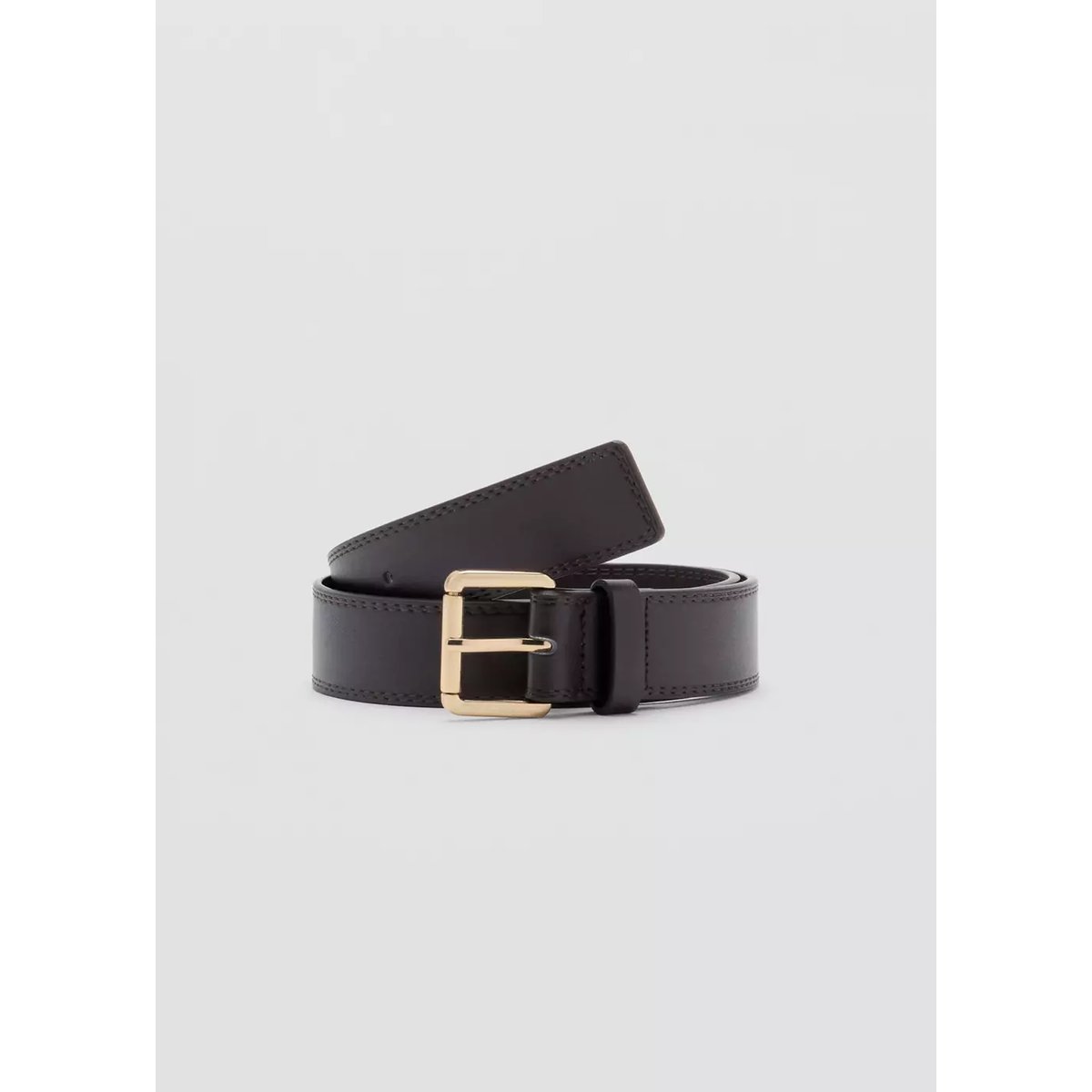 Ceinture large cuir synthétique avec boucle métallique chocolat, MANGO
