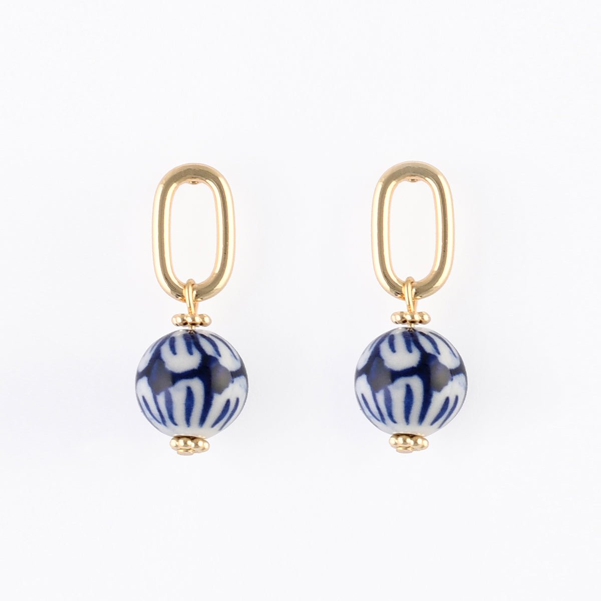 Boucles d'oreilles perle en céramique bleu bleu, BALABOOSTE