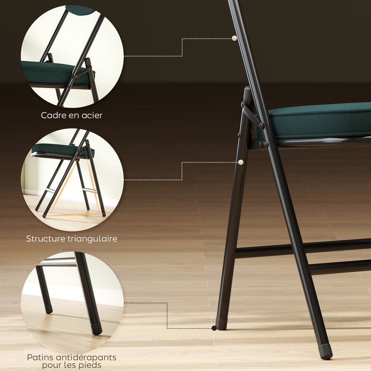 Chaise pliante Velours côtelé (100 % bleu, HOMCOM
