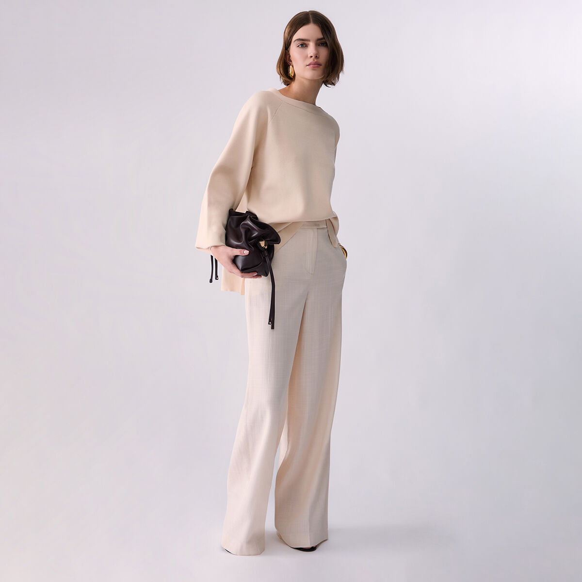 Sweat en maille avec découpe crème, LIU JO