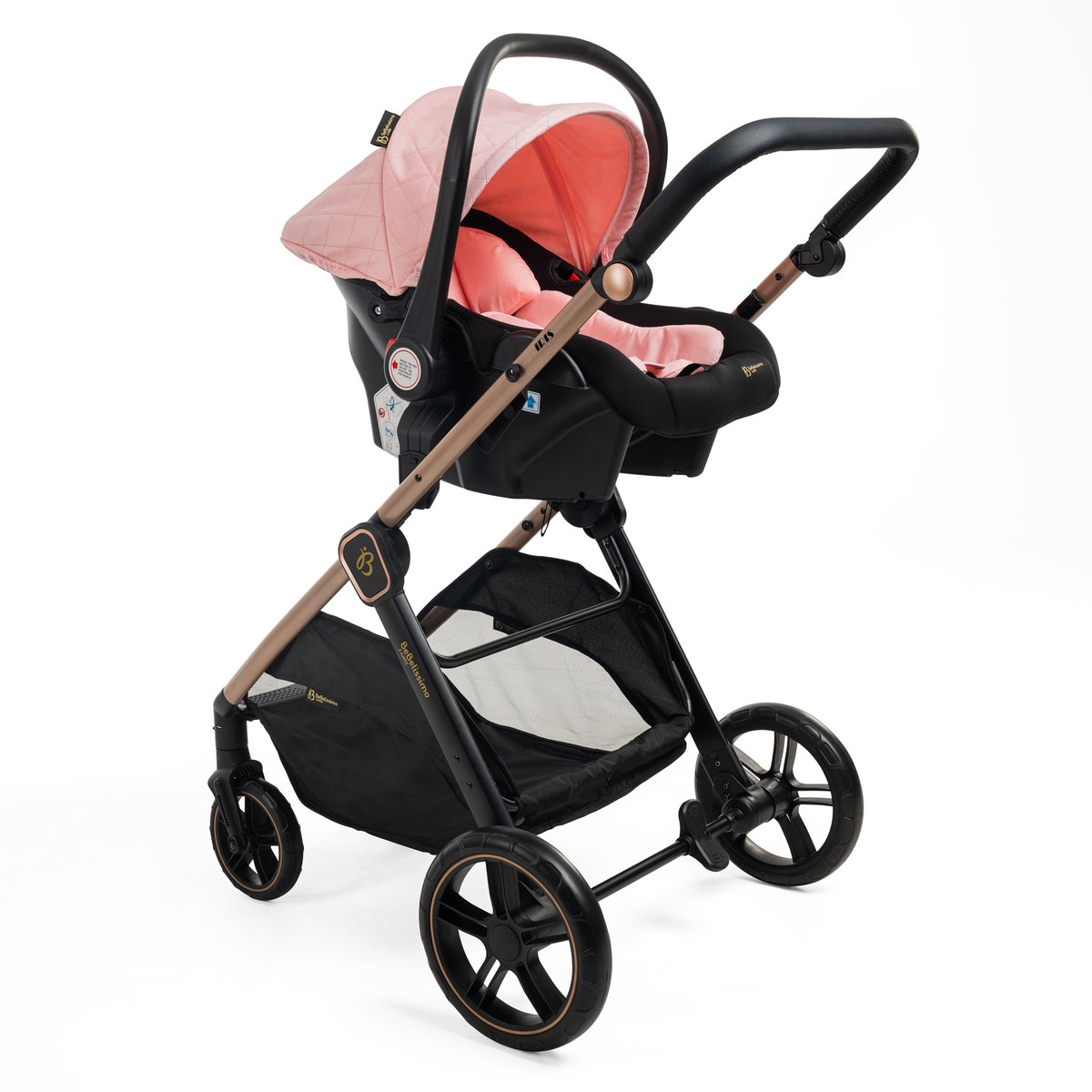 Poussette combinée trio 3 en 1 - siège auto 0+ IRIS – nacelle – dès la naissance – jusqu’à 22kg - rose rose, BEBELISSIMO J'AIME