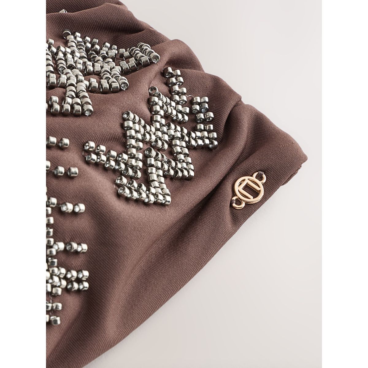 Haut de bikini bandeau orné perles marron chocolat, NEXT