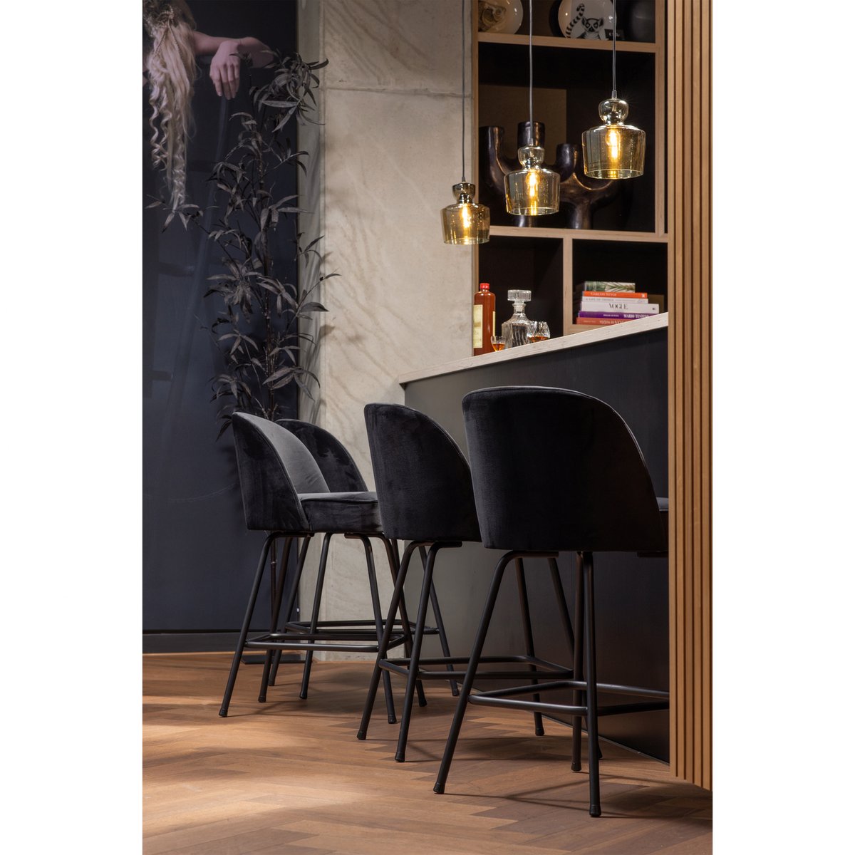 Tabouret de bar en velours H65cm - Vogue noir, BEPUREHOME