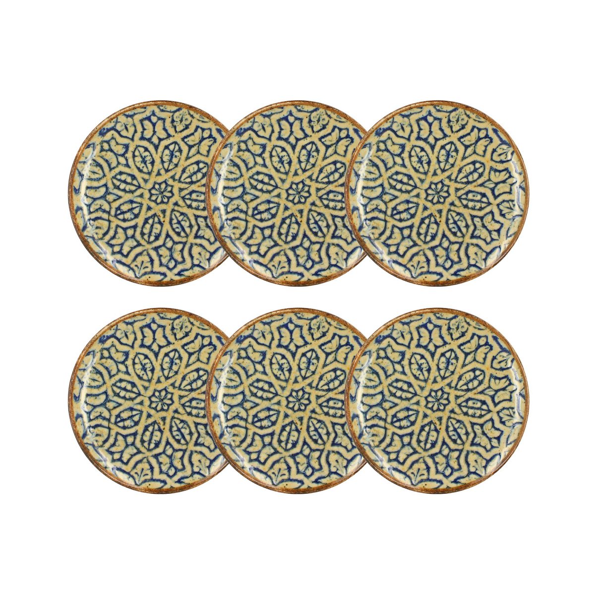 Lot de 6 assiettes à dessert 20cm en porcelaine, CALYPSO bleu, OGO LIVING