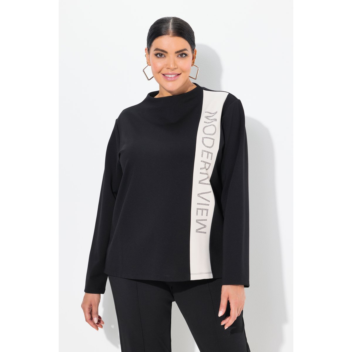 Sweat-shirt à manches longues et col montant noir, ULLA POPKEN