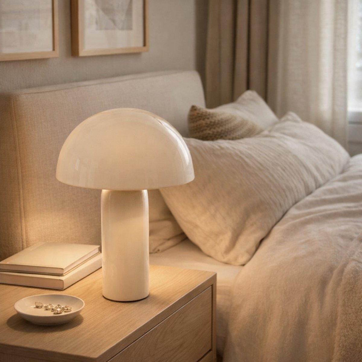 Lampe En Métal Champignon Coloris Beige beige, DECORATIE