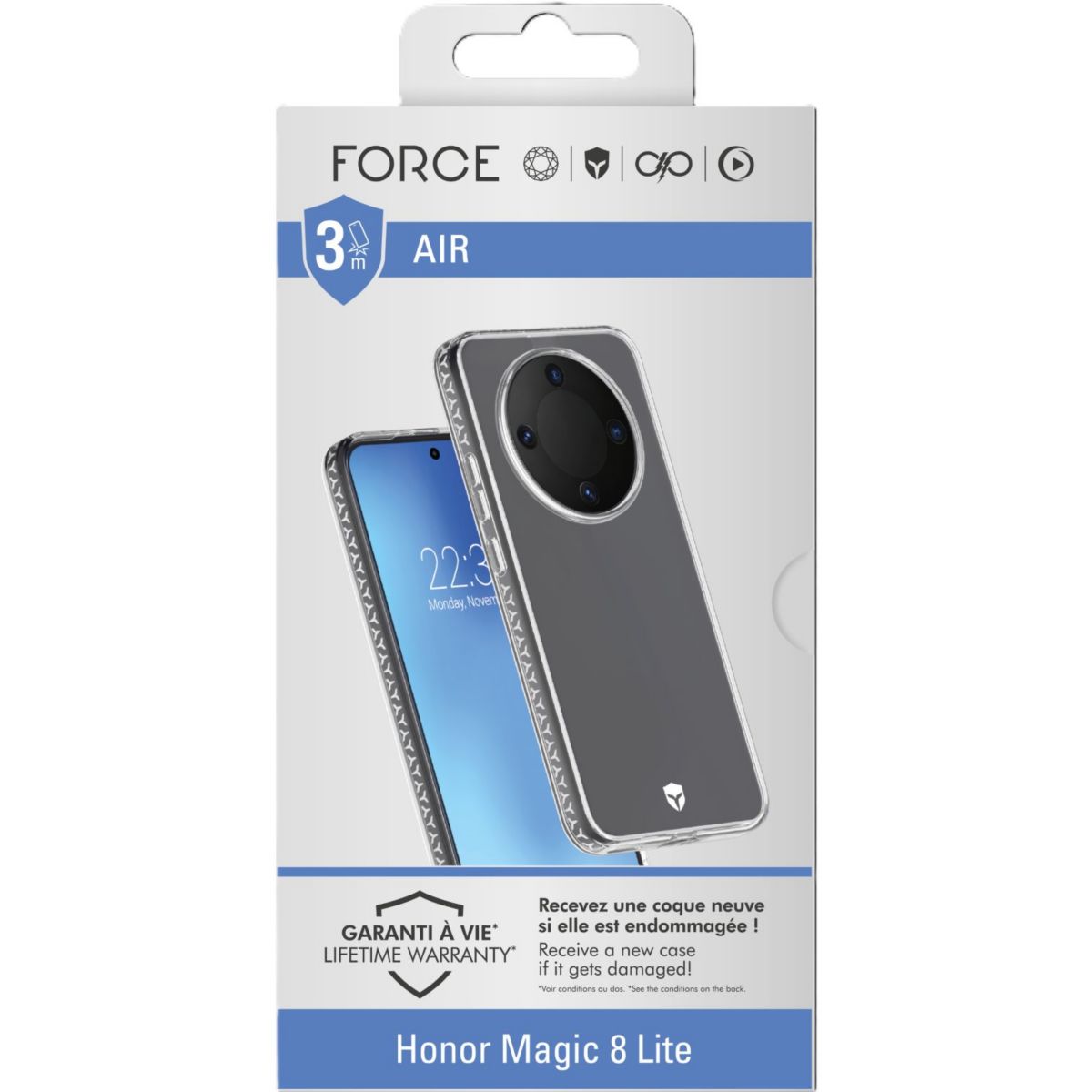 Coque Honor Magic 8 Lite transparent couleur unique, FORCE CASE