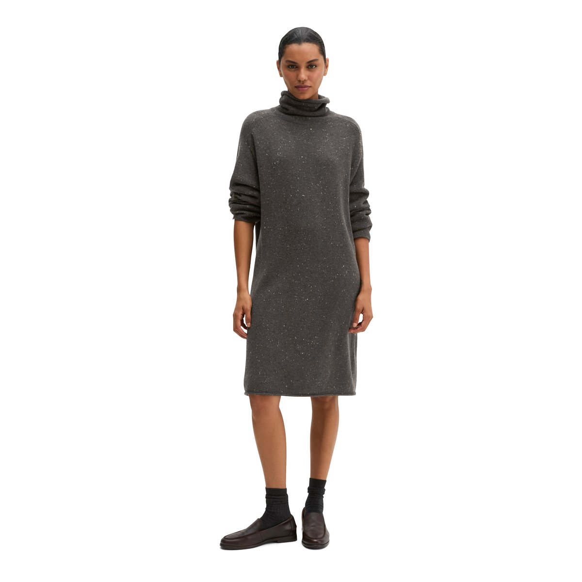 Robe en maille tweed, coupe classique en mélange de laine vierge marron foncé, MARC O'POLO