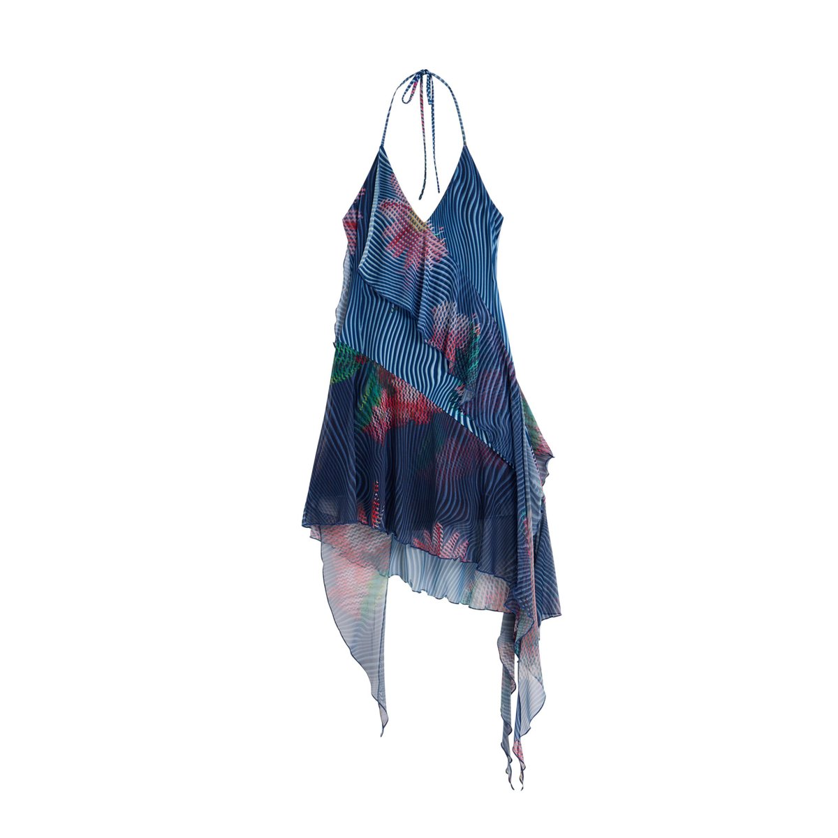 Robe à volants pixélisée bleu, DESIGUAL