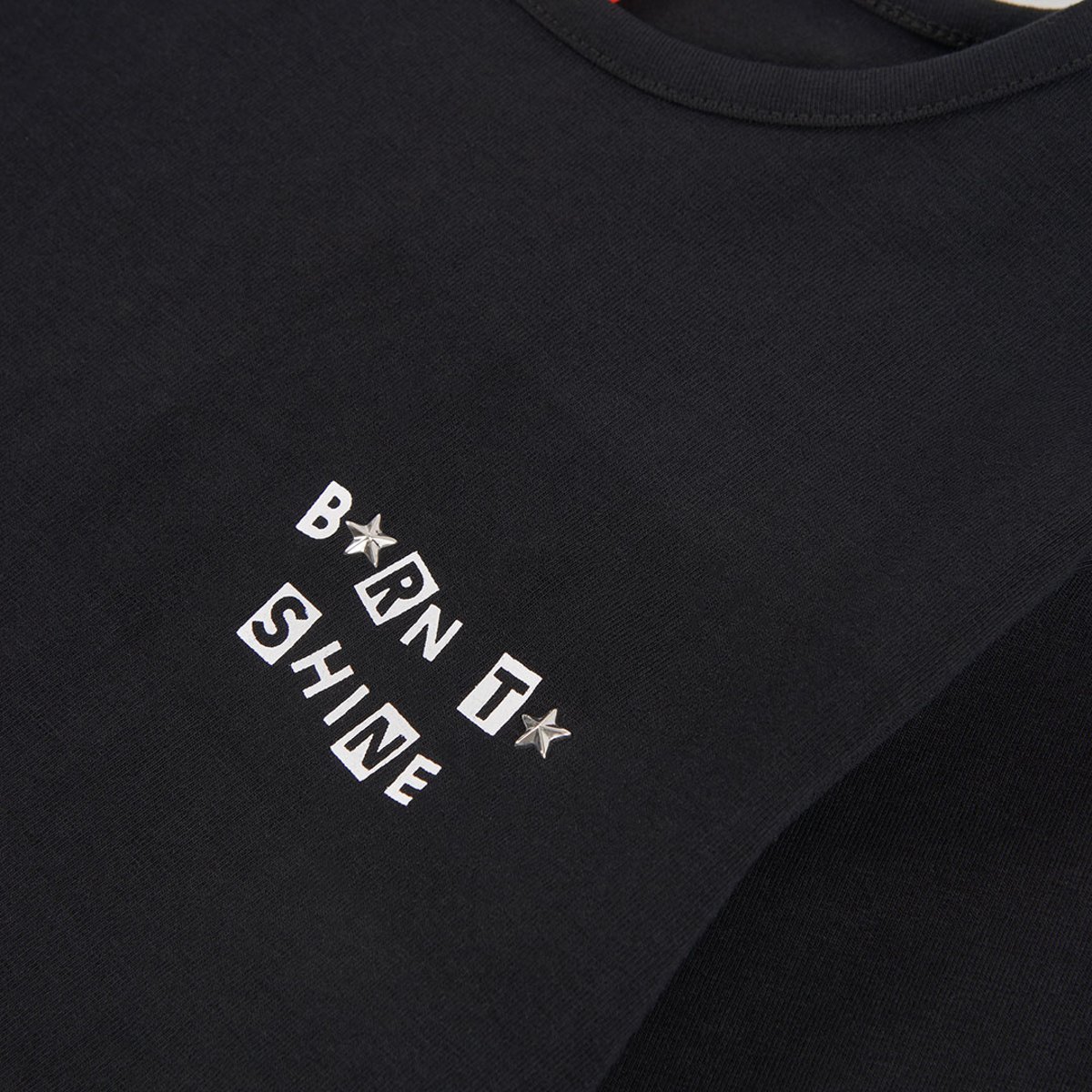 T-shirt fille en maille avec message noir, BOBOLI