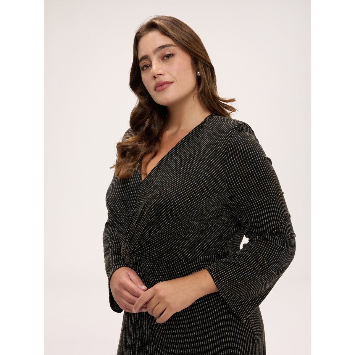 Robe portefeuille longue à col en V avec fente noir, FIORELLA RUBINO