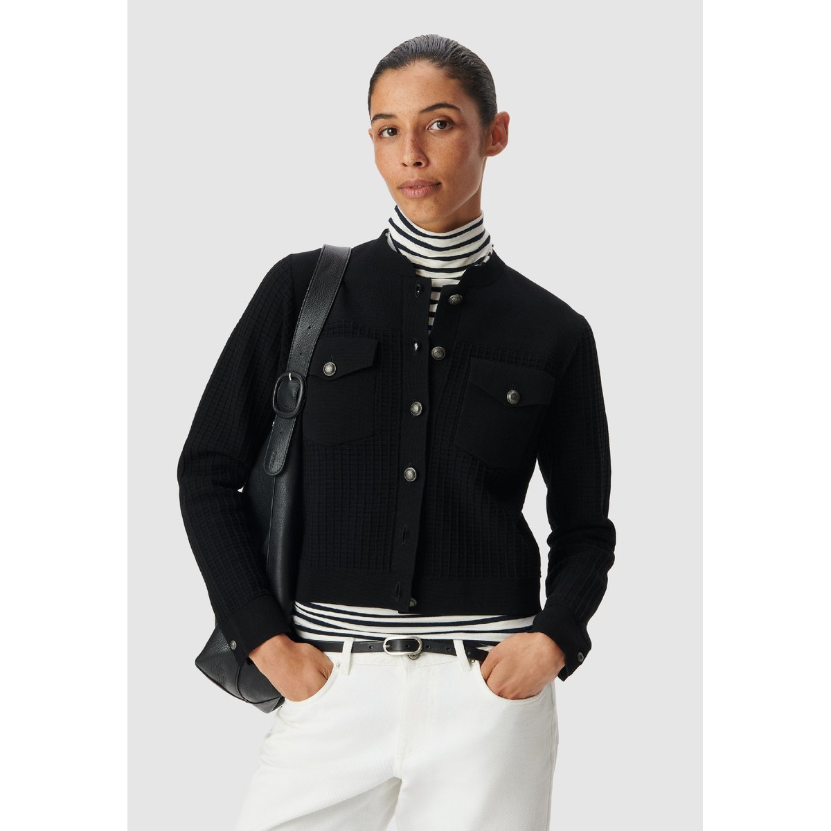 Cardigan tricot relief à poches plaquées noir, IKKS