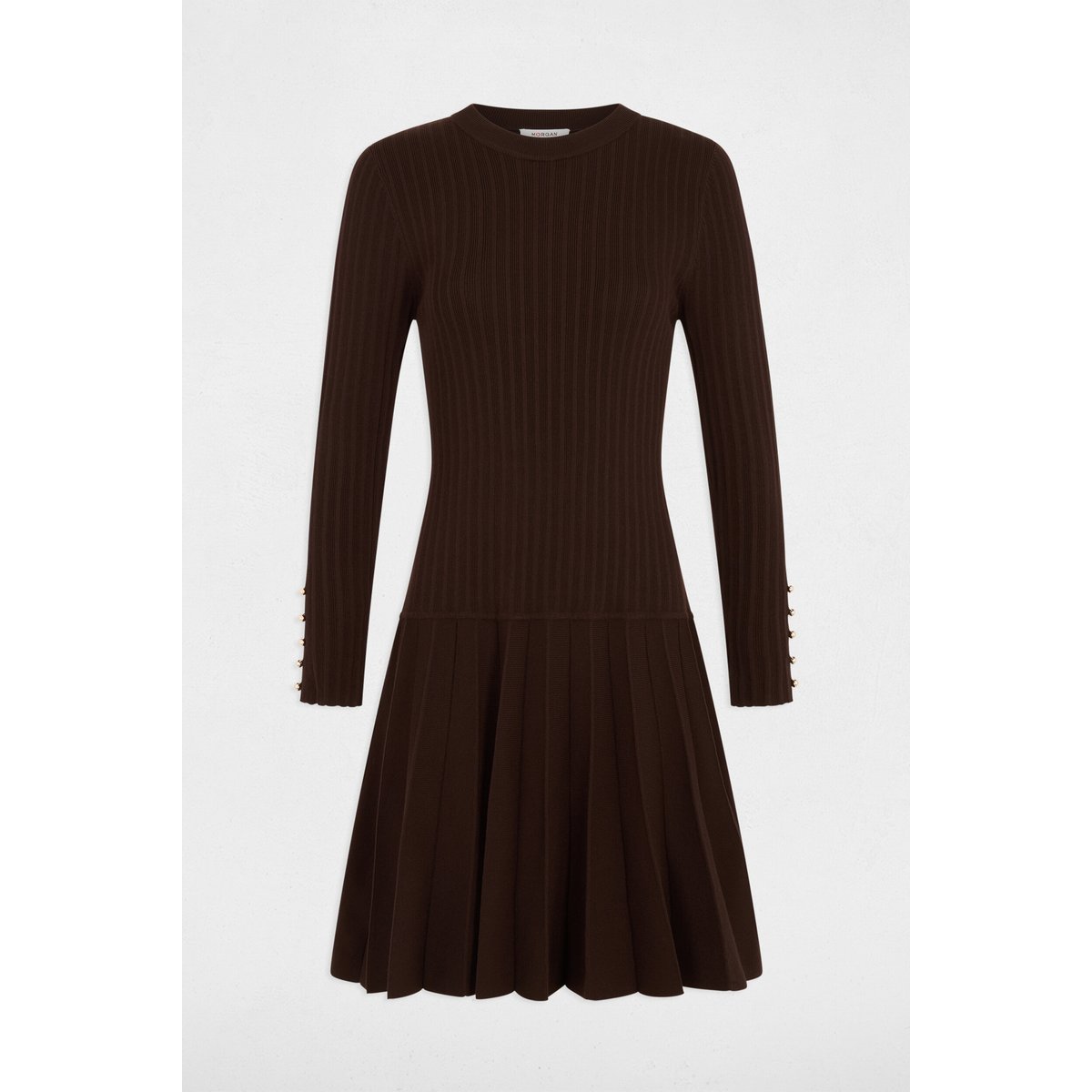 Robe tricot manches longues marron foncé, MORGAN