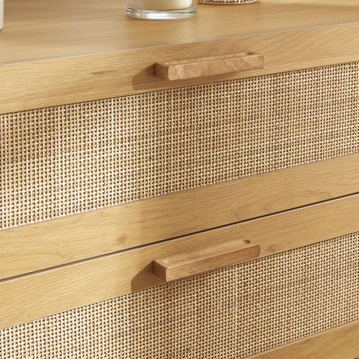 Commode 3 tiroirs en bois et cannage L85cm- JUNE bois clair, DRAWER