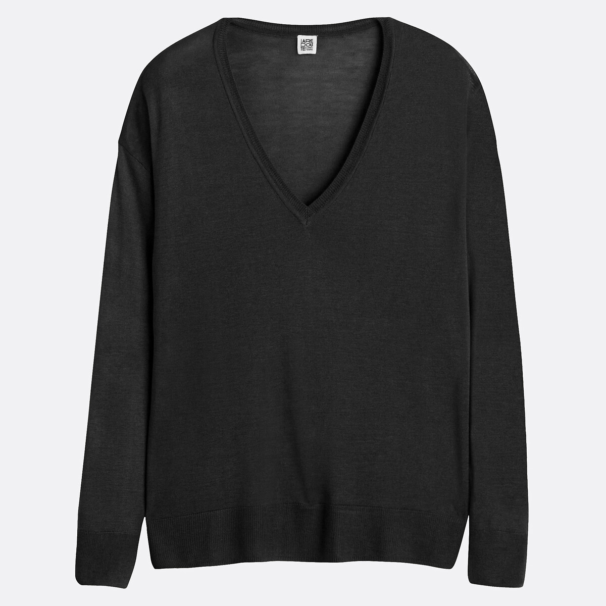 Fine Knit Jumper with V-Neck black, LA REDOUTE COLLECTIONS