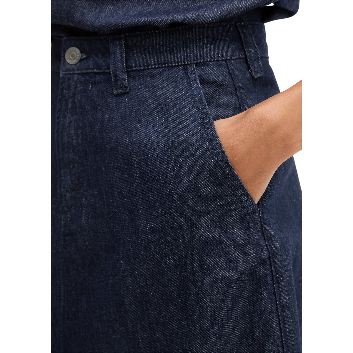 Jupe en jean évasée en mélange coton organique/lin bleu foncé, MARC O'POLO