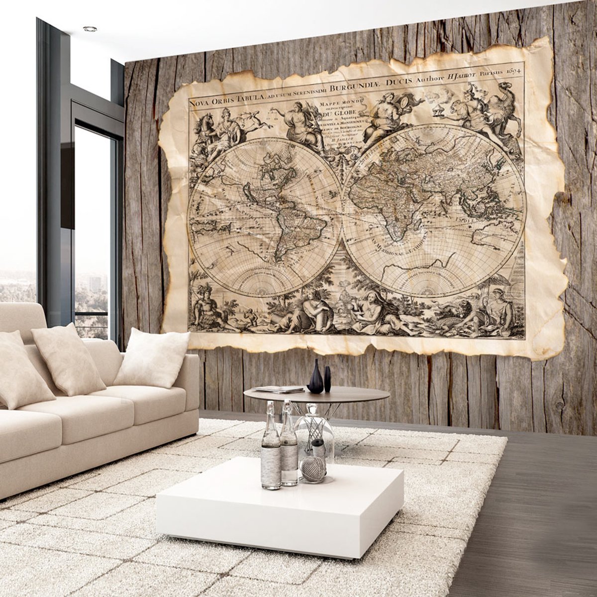 Papier peint intissé panoramique Carte du monde Nova Orbis Tabula beige, EDEN